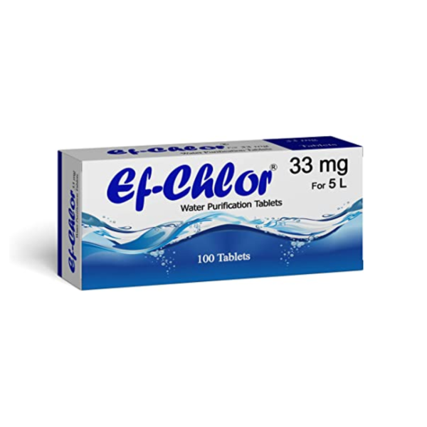 Ef-Chlor Water Purification Tablets 1-tablet purify 1-2 litres water pack of 100 Tablet 3 years shelf life