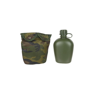 Outdoor Camping/Hiking/Trekking Military Canteen Plastic Bottle with Pouch- Green, Jungle Camo (1 Liters)